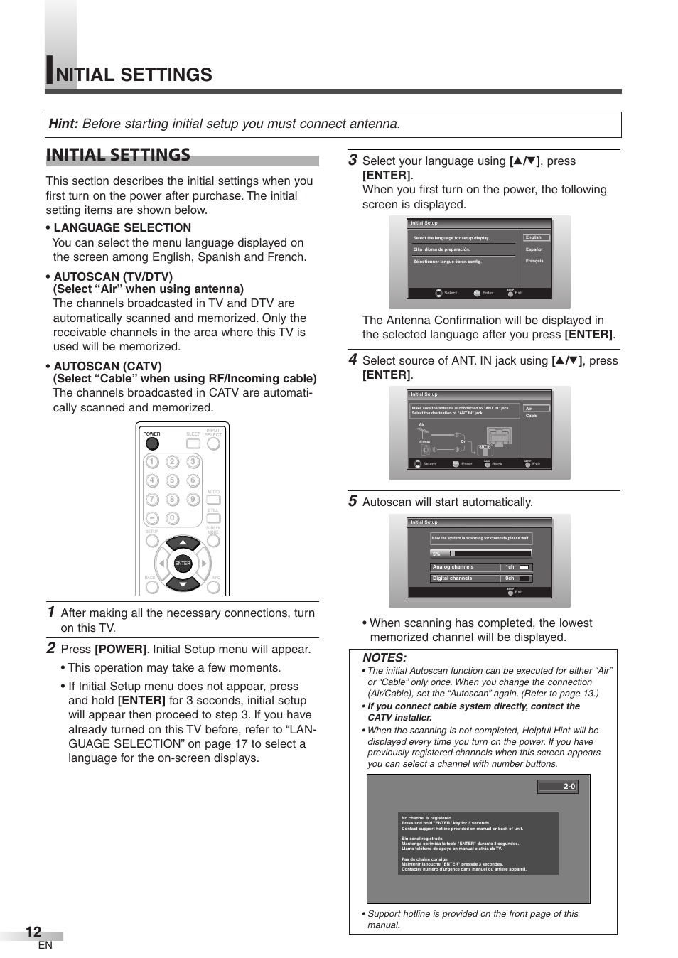 Initial settings, Nitial settings | Symphonic WF32L6 User Manual | Page 12 / 36