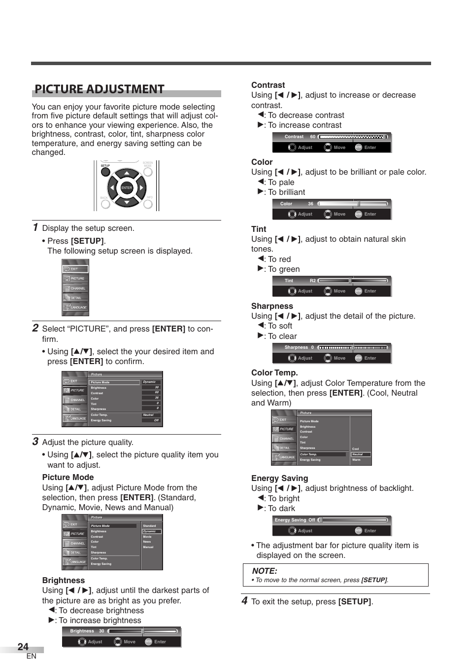Picture adjustment | Symphonic WF32L6 User Manual | Page 24 / 36