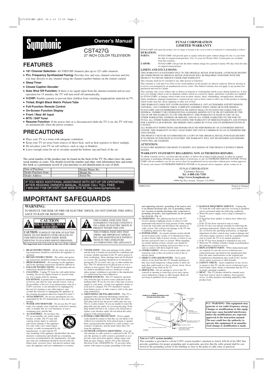 Symphonic CST427G User Manual | 4 pages