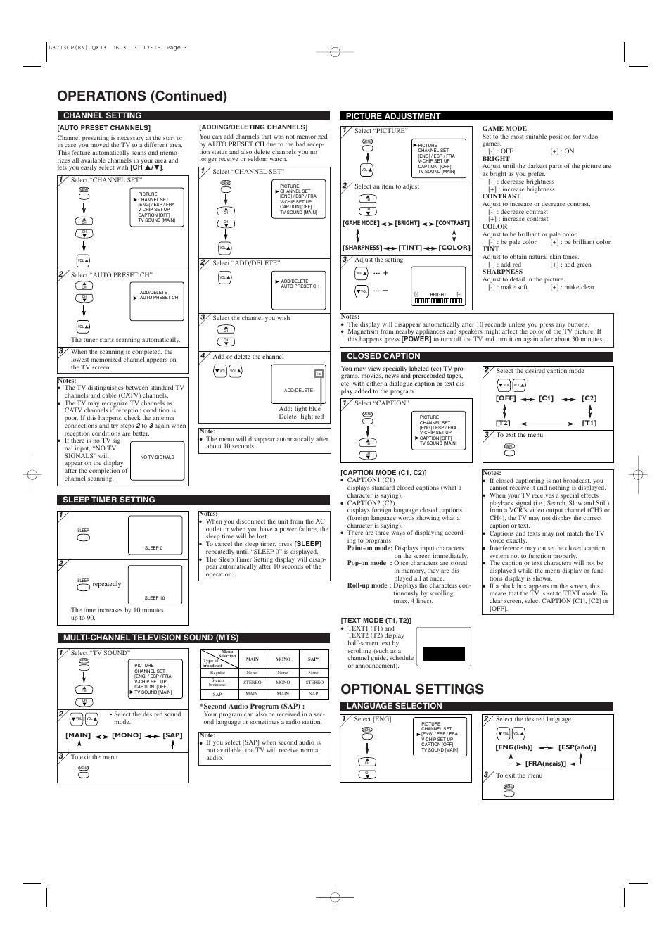 Operations (continued) optional settings | Symphonic CST427G User Manual | Page 3 / 4