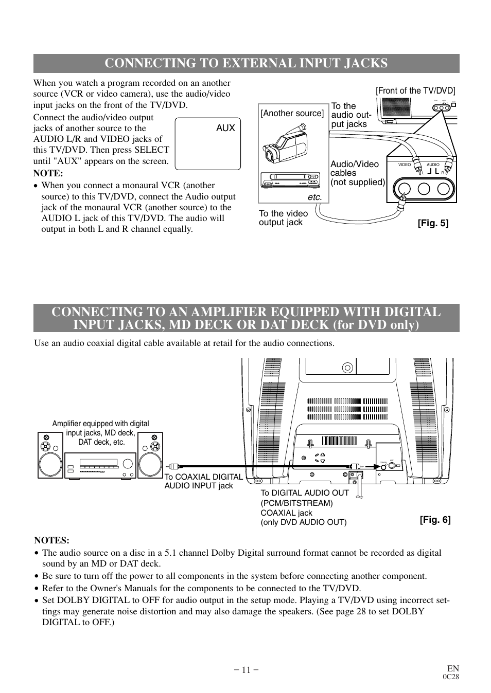 Connecting to external input jacks | Symphonic COLOR TV/DVD User Manual | Page 11 / 40