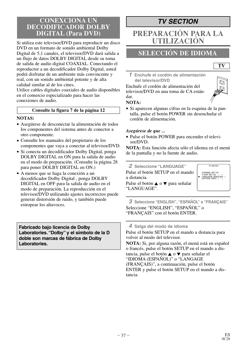 Preparación para la utilización | Symphonic COLOR TV/DVD User Manual | Page 37 / 40