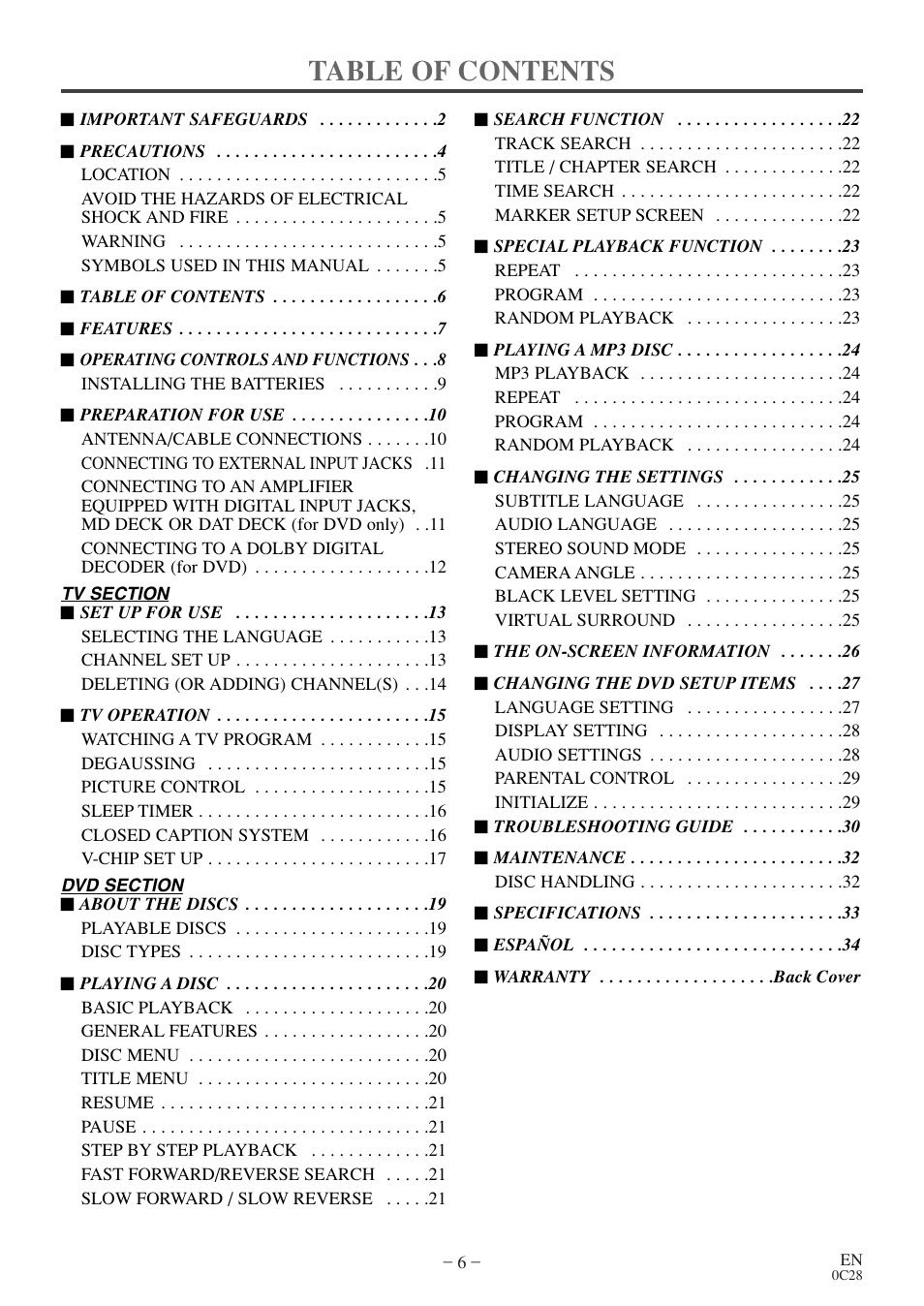 Symphonic COLOR TV/DVD User Manual | Page 6 / 40