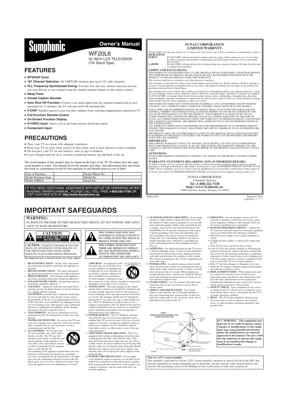 Symphonic WF20L6 User Manual | 8 pages