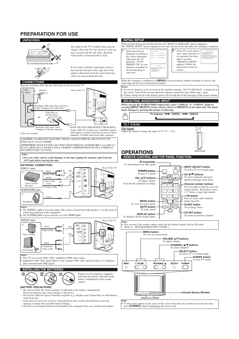 Preparation for use, Operations | Symphonic WF20L6 User Manual | Page 2 / 8