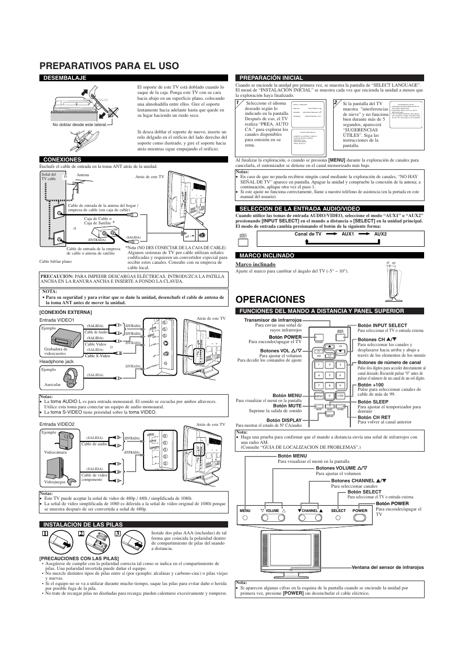 Preparativos para el uso, Operaciones | Symphonic WF20L6 User Manual | Page 6 / 8