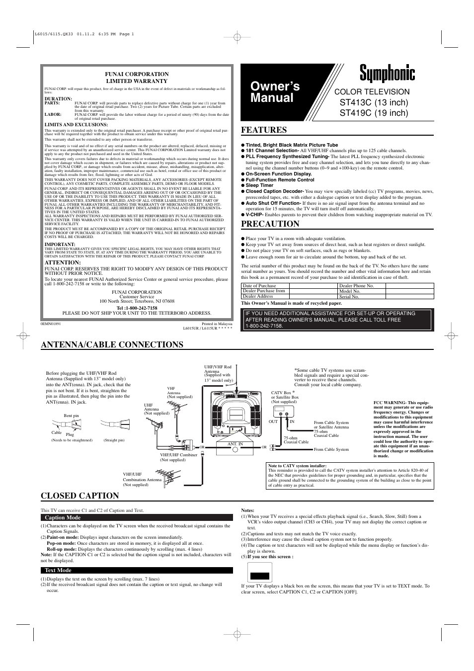 Symphonic ST413C User Manual | 4 pages