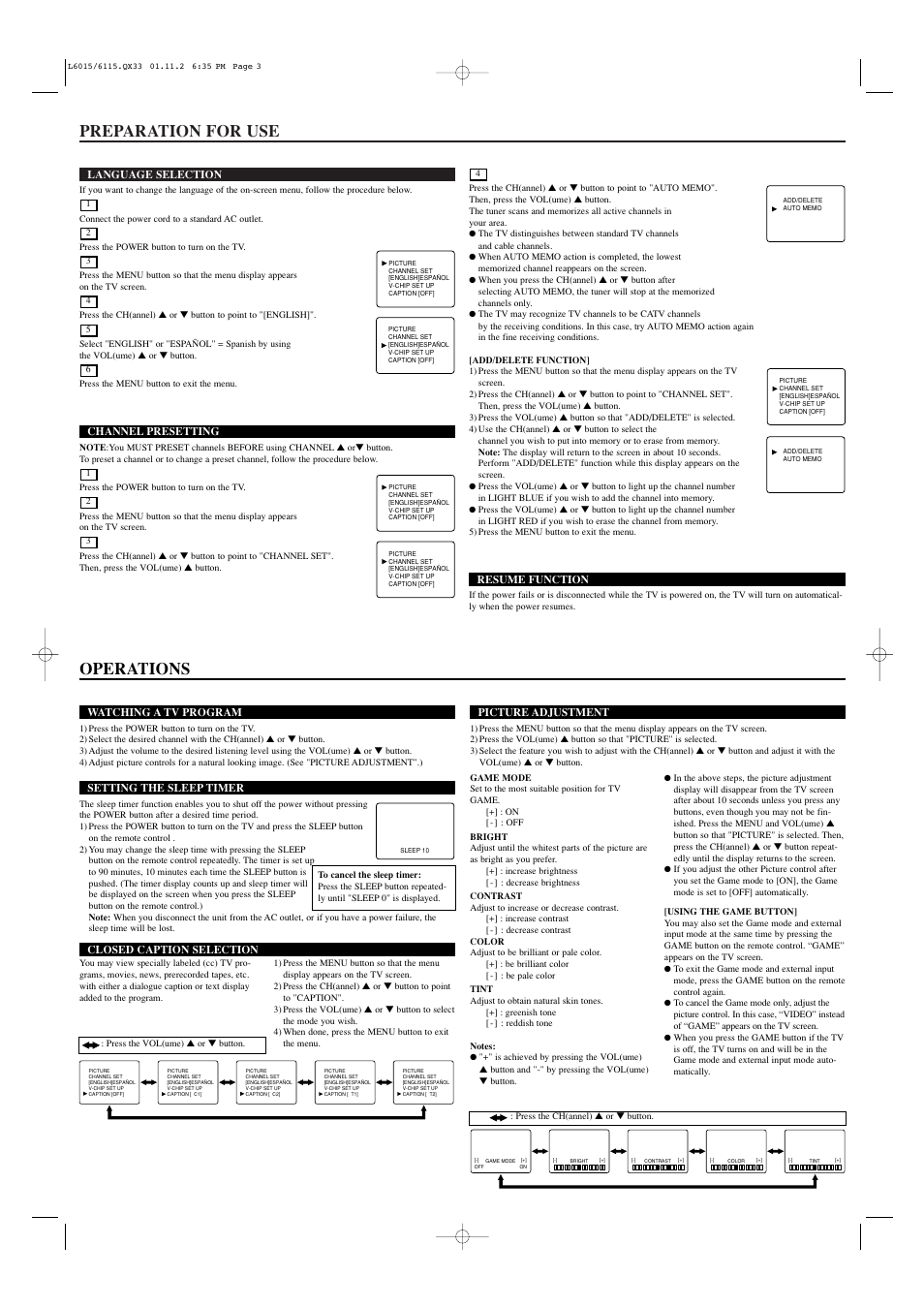 Preparation for use, Operations | Symphonic ST413C User Manual | Page 3 / 4