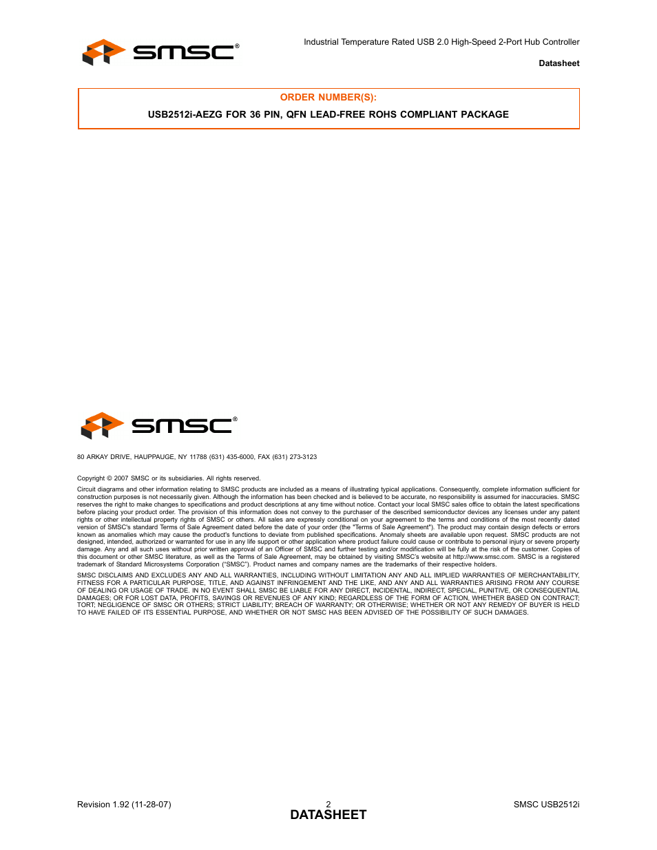 Datasheet | SMSC USB2512i User Manual | Page 2 / 37