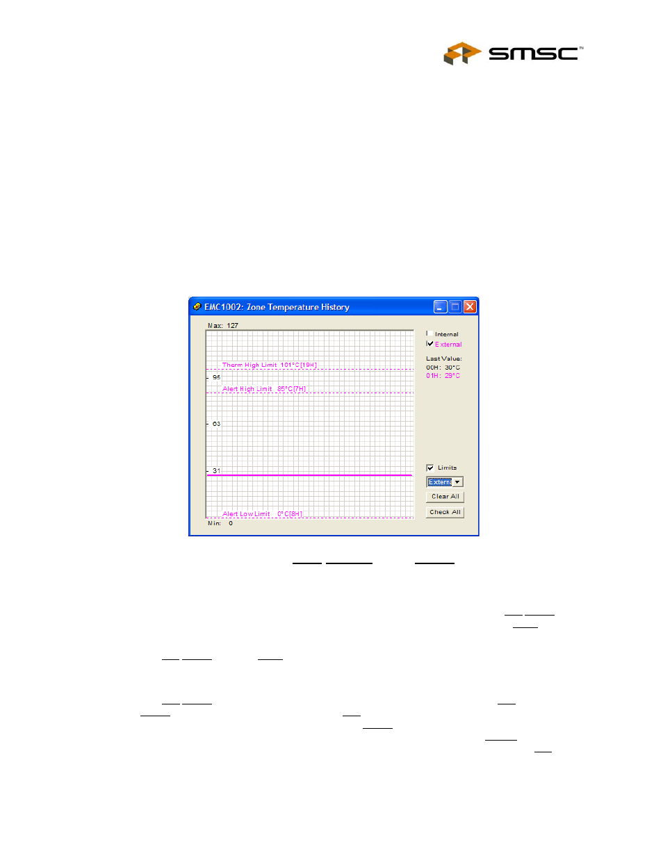 1 register manager overview, 2 temperature history graph, Figure 4.1 temperature history plot | 4 demo description | SMSC EVB-EMC1002 User Manual | Page 7 / 8