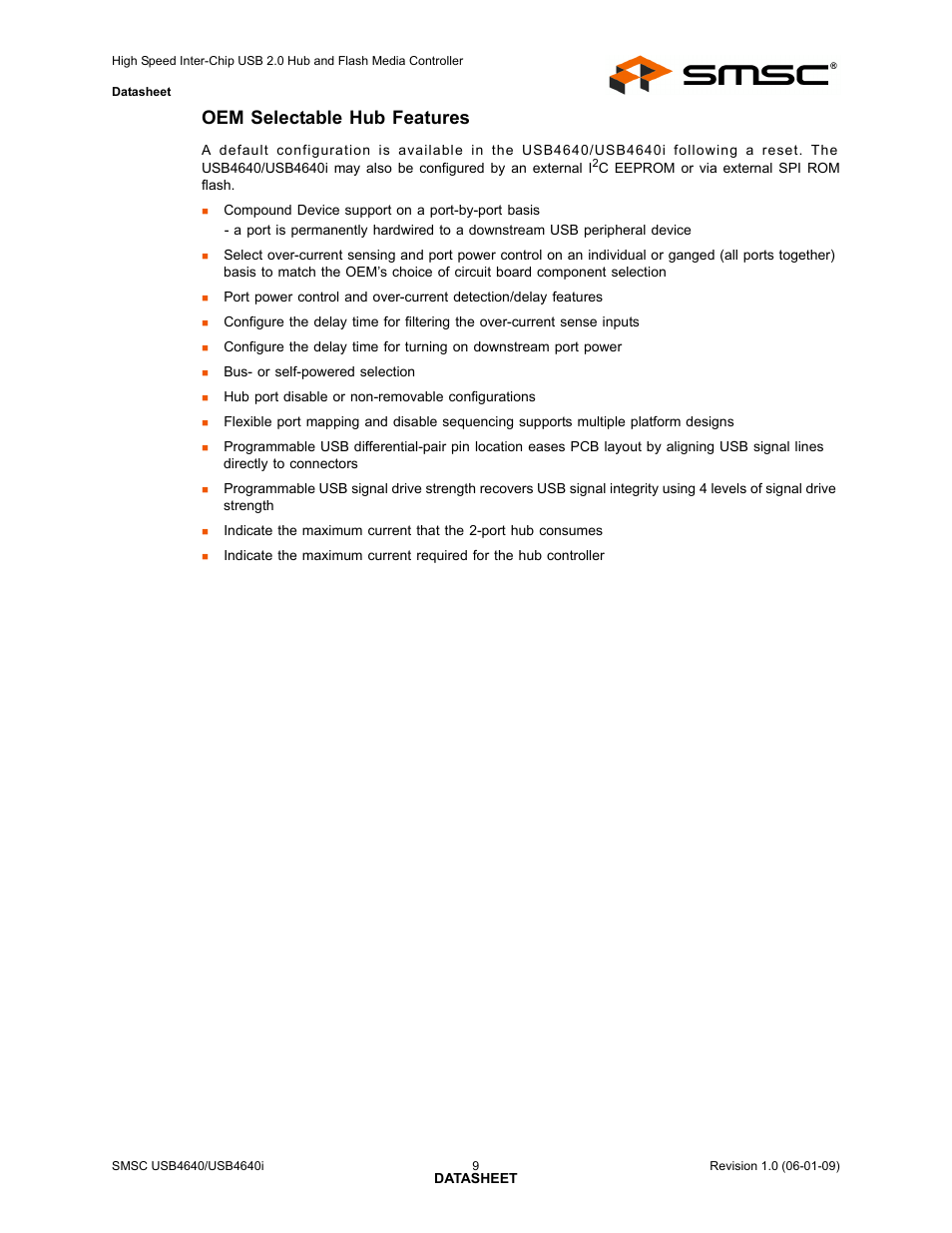 Oem selectable hub features | SMSC USB464 User Manual | Page 9 / 65