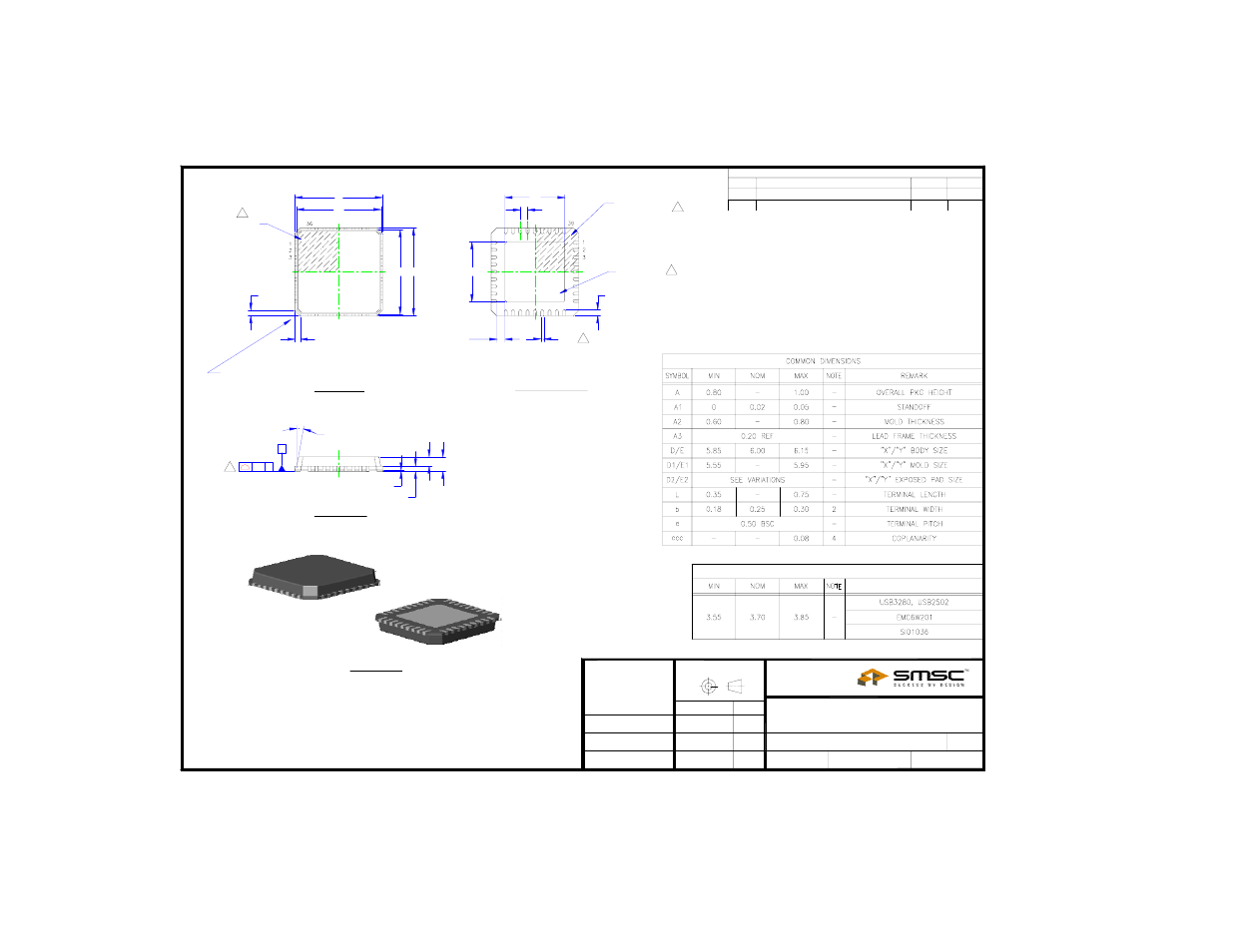 Chapter 9 package outlines, Figure 9.1 36 pin qfn package, Chapter 9 | Package outlines | SMSC USB2502 User Manual | Page 43 / 44