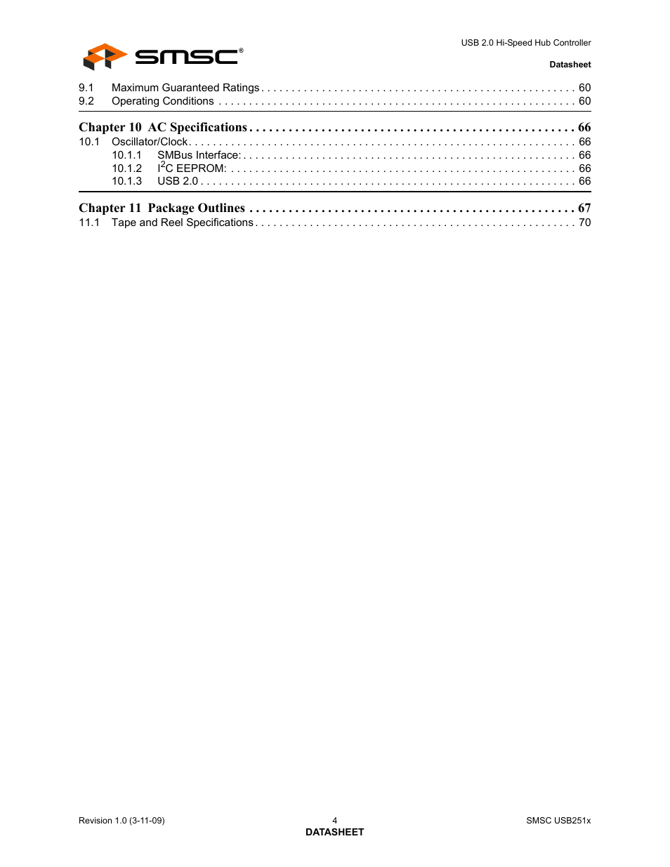 Chapter 10 ac specifications, Chapter 11 package outlines | SMSC USB2513 User Manual | Page 4 / 72