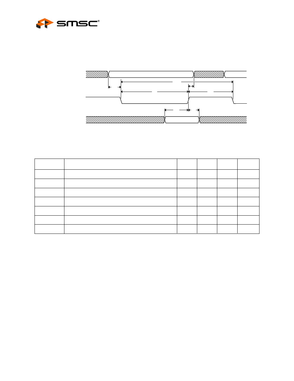 8 pio write cycle timing, Figure 15.8 pio write cycle timing, Table 15.12 pio write cycle timing values | Table 15.12pio write cycle timing values, Pecified in, Table 15.12, “pio write cycle timing values,” on, Datasheet 15.5.8 pio write cycle timing | SMSC LAN9312 User Manual | Page 450 / 458
