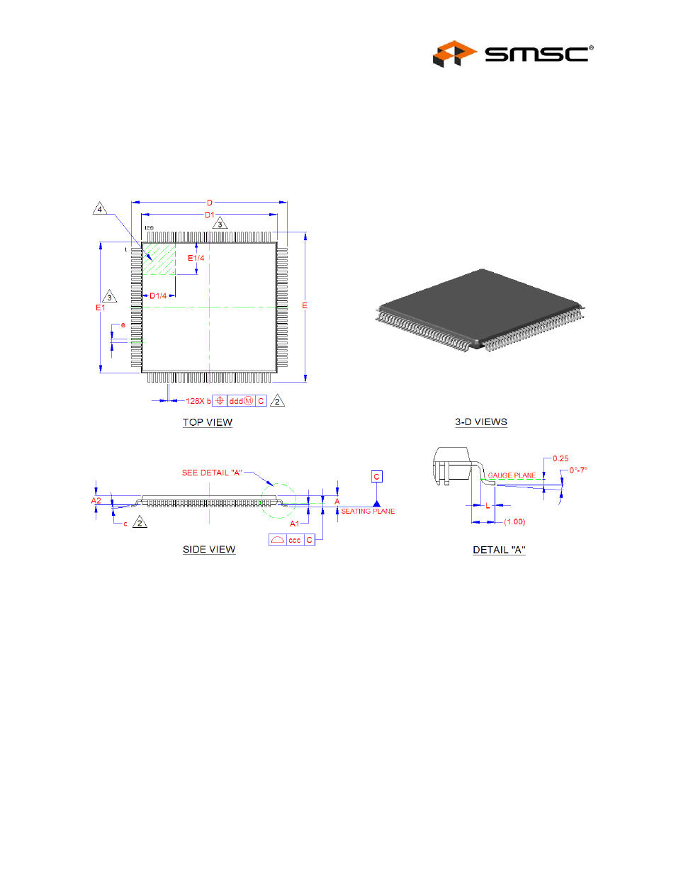 Chapter 6 package outline, 1 128-vtqfp package, Chapter 6 | Package outline, Vtqfp package | SMSC LAN9420 User Manual | Page 167 / 169