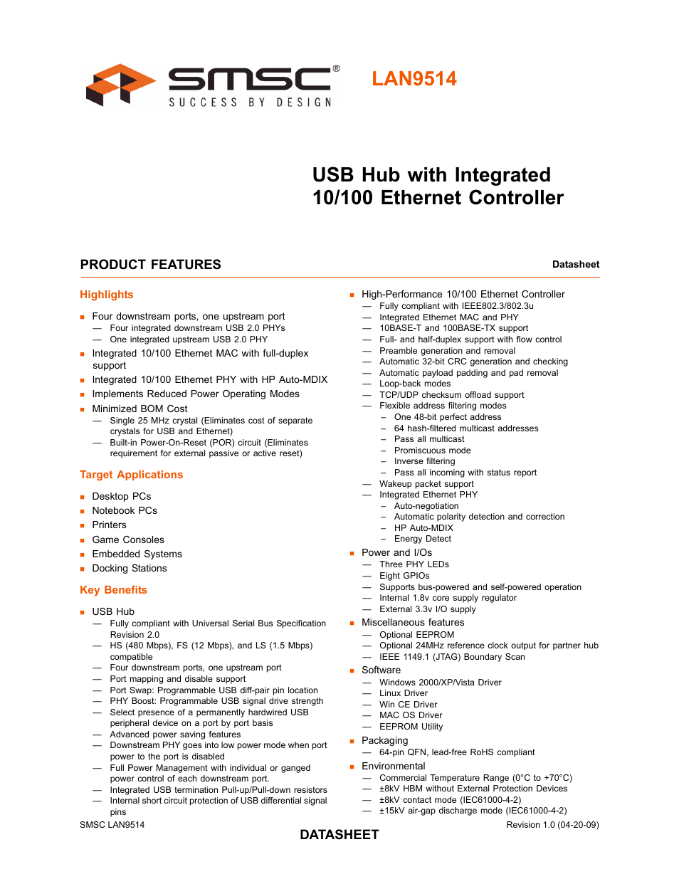 SMSC LAN9514 User Manual | 47 pages