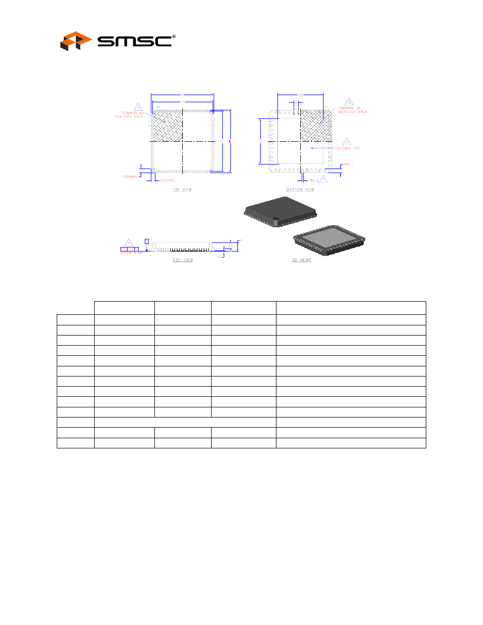 Chapter 9 package outline, Table 9.1 48 pin qfn package parameters, Chapter 9 | Package outline, Datasheet | SMSC USB2503A User Manual | Page 43 / 43