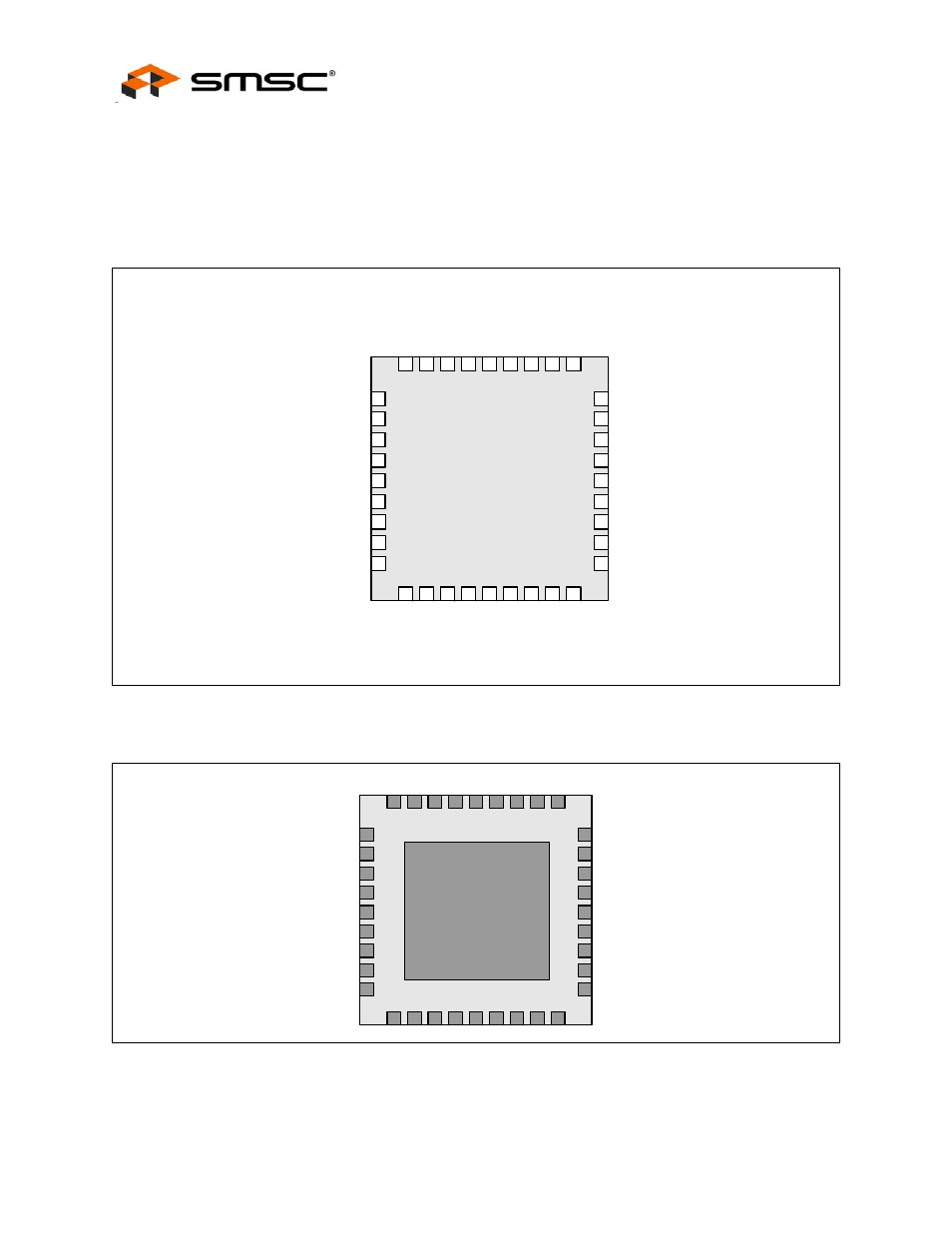 Chapter 3 pinout, Figure 3.1 usb3280 pinout - top view, Figure 3.2 usb3280 pinout - bottom view | Chapter 3, Pinout, Datasheet, Exposed gnd pad | SMSC USB3280 User Manual | Page 8 / 44