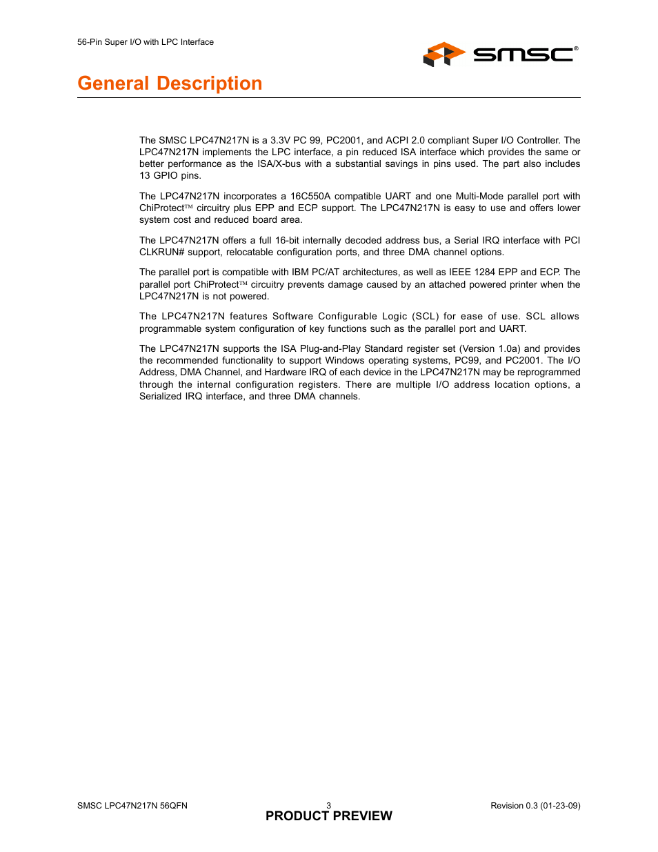 General description | SMSC LPC47N217N User Manual | Page 3 / 5