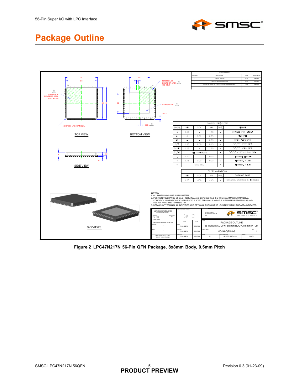 Package outline, Product preview | SMSC LPC47N217N User Manual | Page 5 / 5