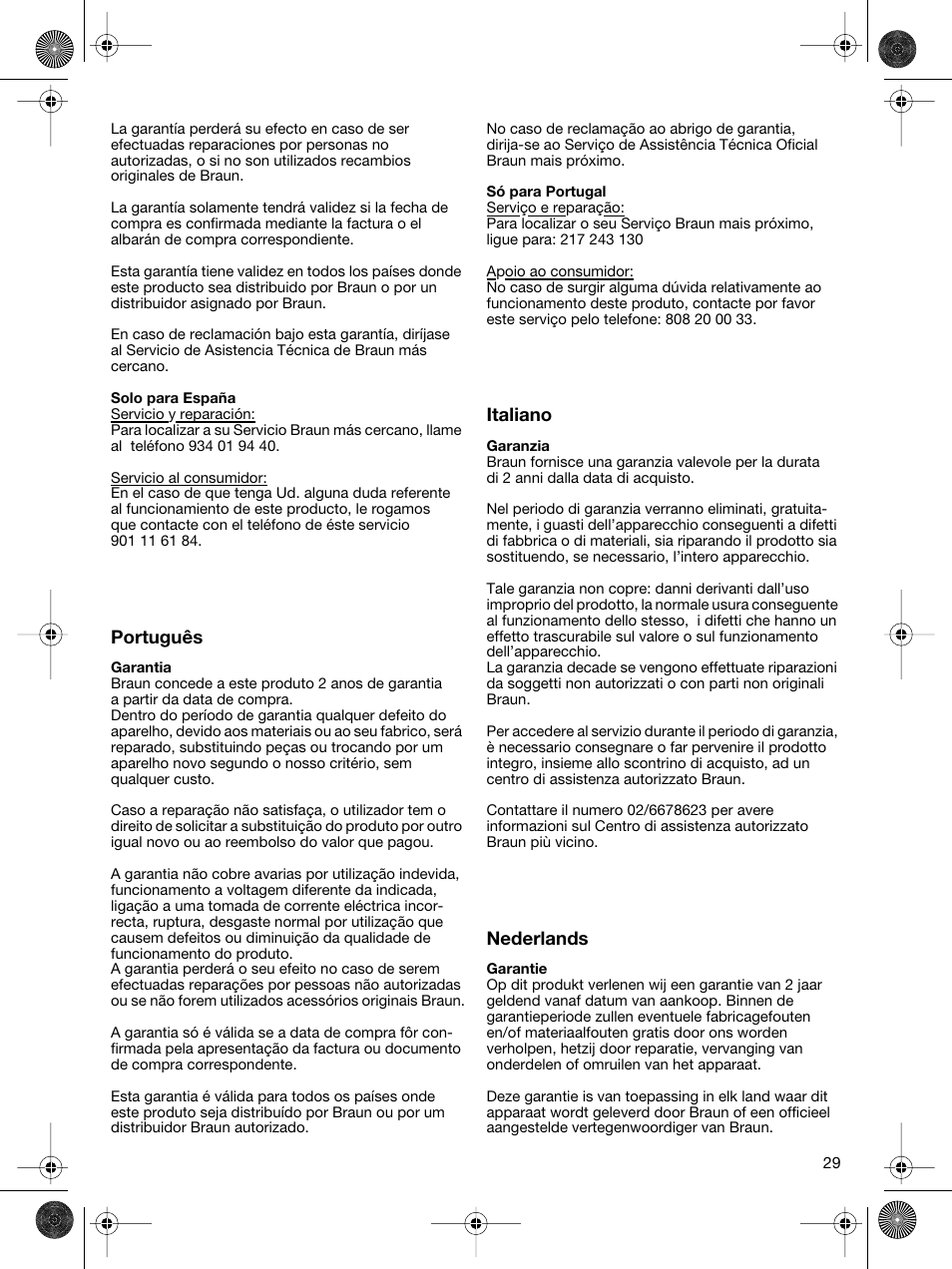 Português, Italiano, Nederlands | Braun WK-300 User Manual | Page 29 / 38