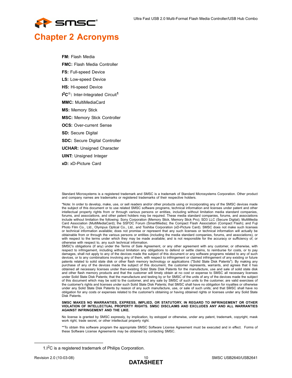 Chapter 2 acronyms, Datasheet | SMSC USB2640i User Manual | Page 10 / 60