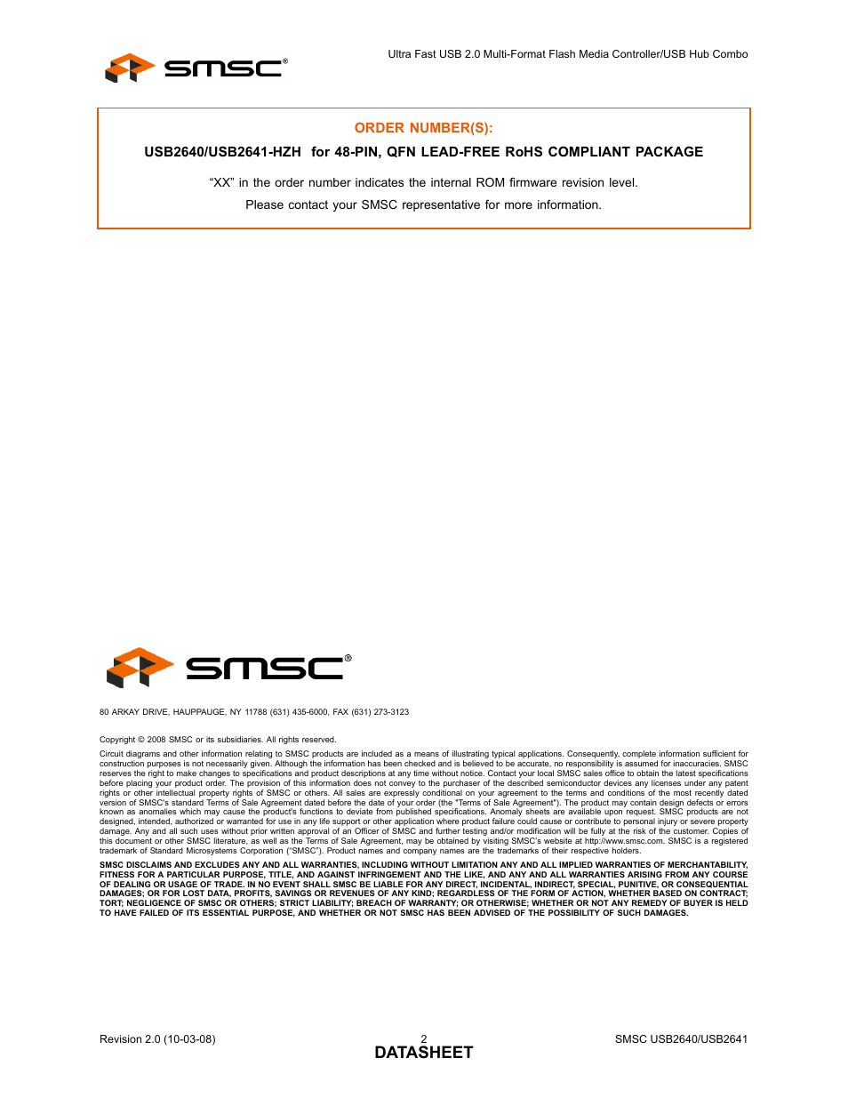 Datasheet | SMSC USB2640i User Manual | Page 2 / 60