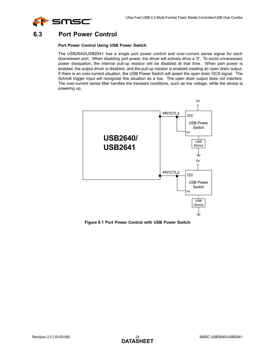 3 port power control, Port power control, Vices. see | Section, 3, "port power control, Datasheet | SMSC USB2640i User Manual | Page 24 / 60