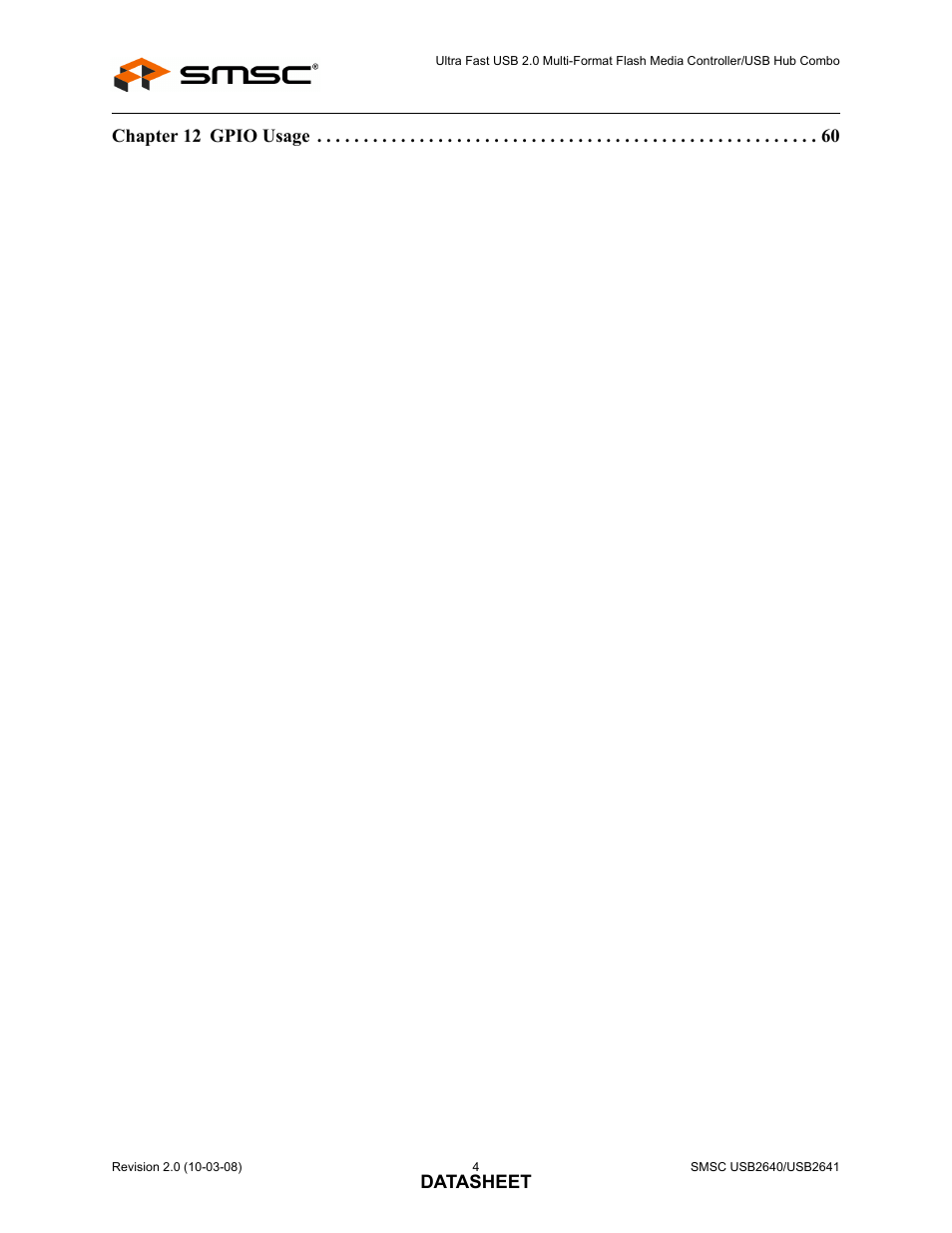 Datasheet chapter 12 gpio usage | SMSC USB2640i User Manual | Page 4 / 60