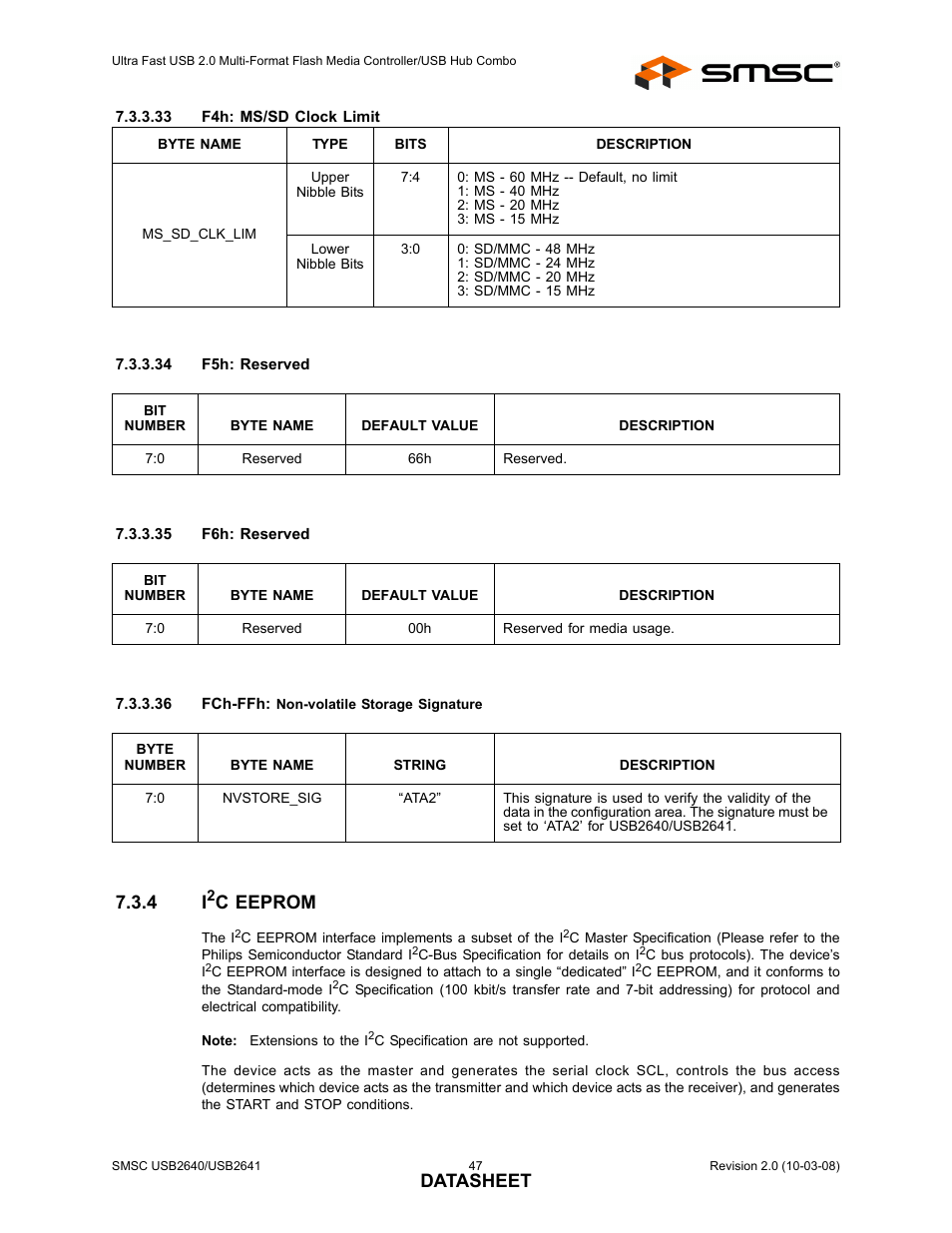 4 i2c eeprom, Datasheet, C eeprom | SMSC USB2640i User Manual | Page 47 / 60