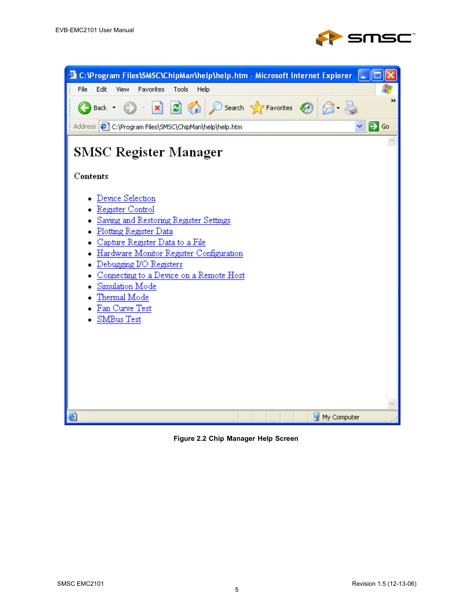 Figure 2.2 chip manager help screen | SMSC EVB-EMC2101 User Manual | Page 5 / 12