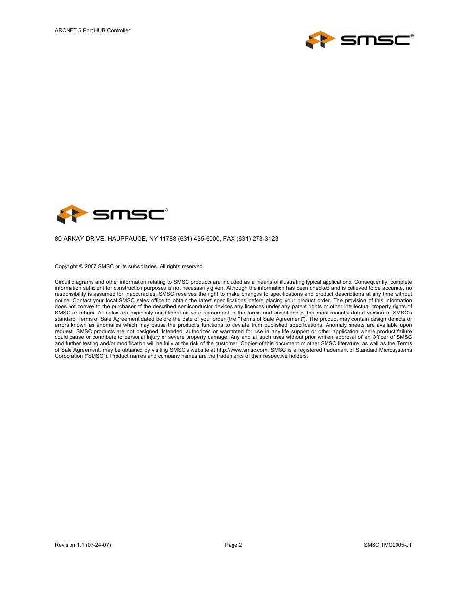 Datasheet | SMSC TMC2005-JT User Manual | Page 2 / 32