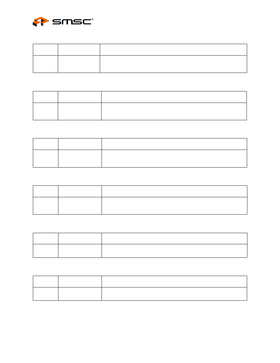 Register 00h: vendor id (lsb) (reset = 0x00), Register 01h: vendor id (msb) (reset = 0x00), Register 02h: product id (lsb) (reset = 0x00) | Register 03h: product id (msb) (reset = 0x00), Register 04h: device id (lsb) (reset = 0x00), Register 05h: device id (msb) (reset = 0x00), Datasheet | SMSC USB2524 User Manual | Page 22 / 57