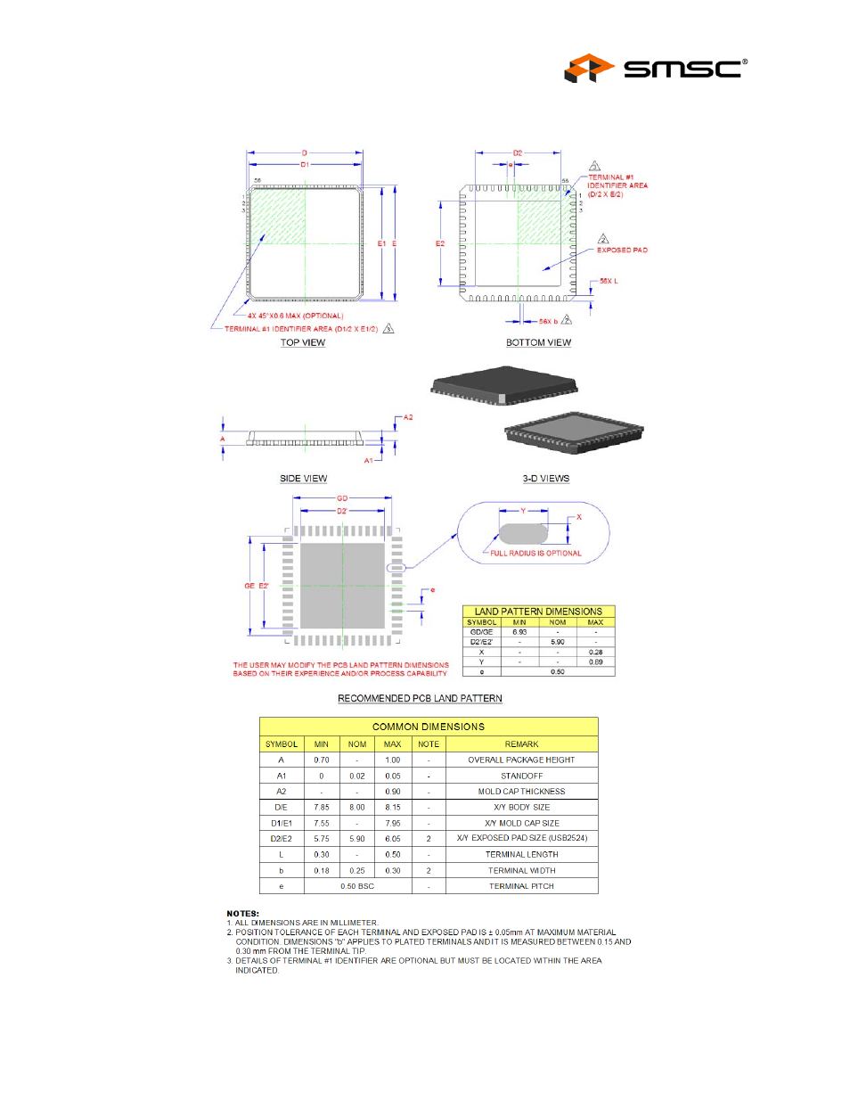 Chapter 13 package outline, Datasheet | SMSC USB2524 User Manual | Page 57 / 57