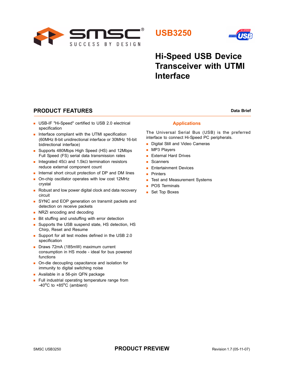 SMSC USB3250 User Manual | 9 pages