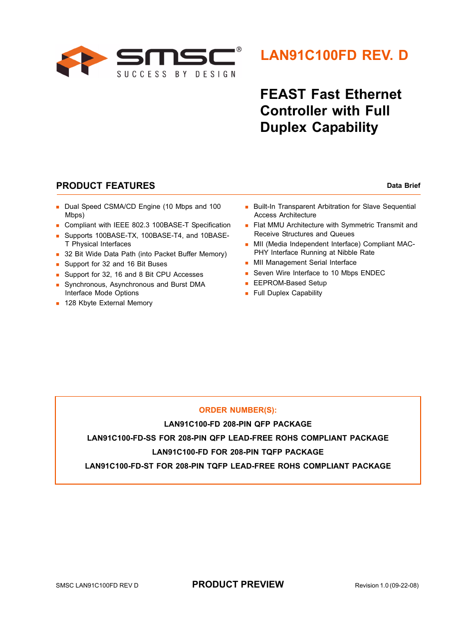 SMSC LAN91C100FD User Manual | 6 pages