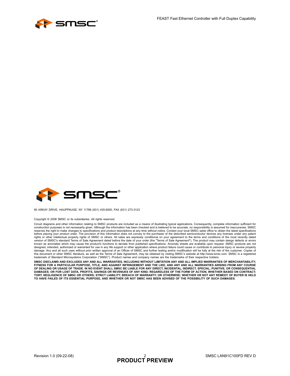 Product preview | SMSC LAN91C100FD User Manual | Page 2 / 6