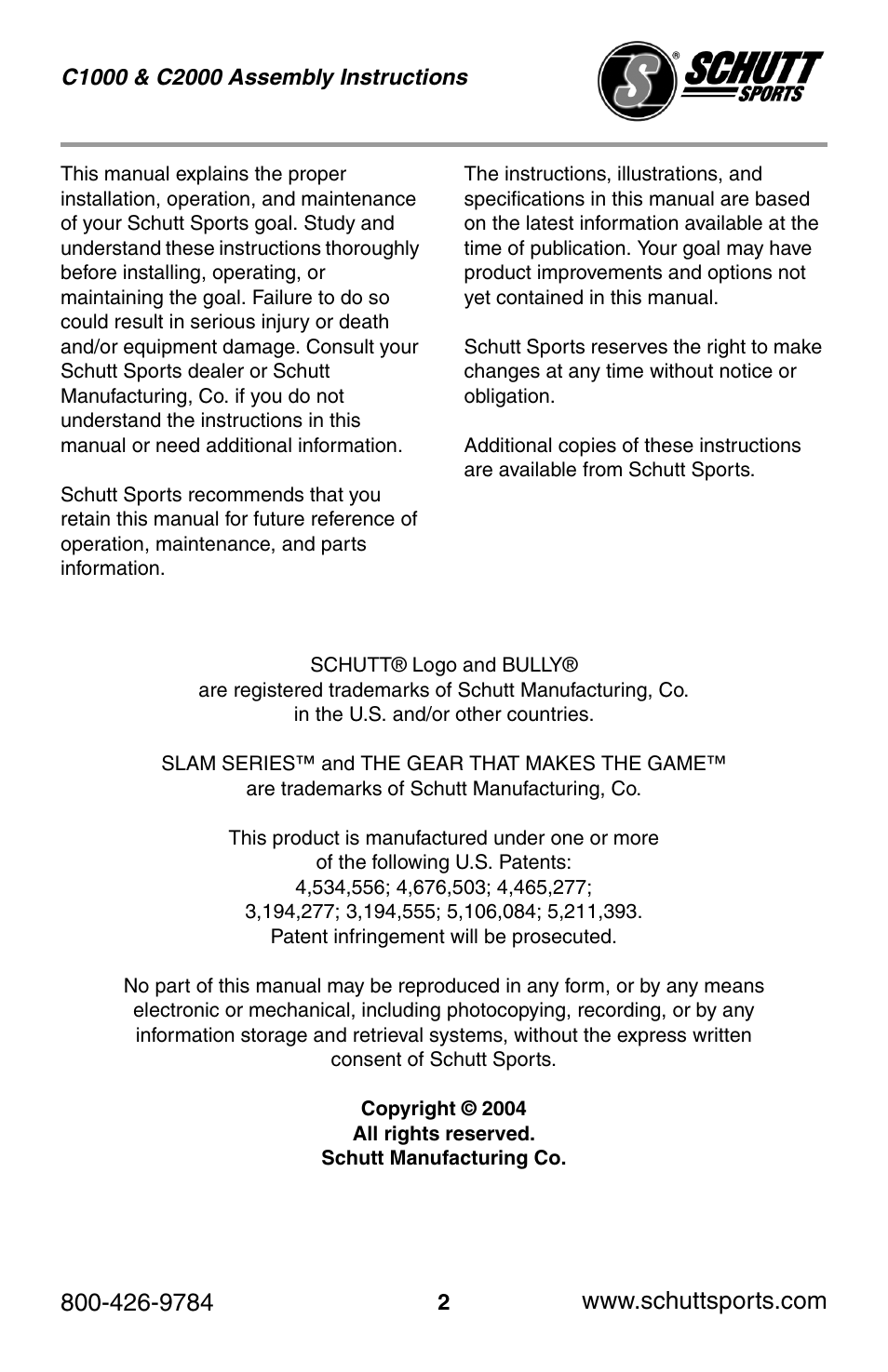 Schutt Sports C2000 User Manual | Page 2 / 20