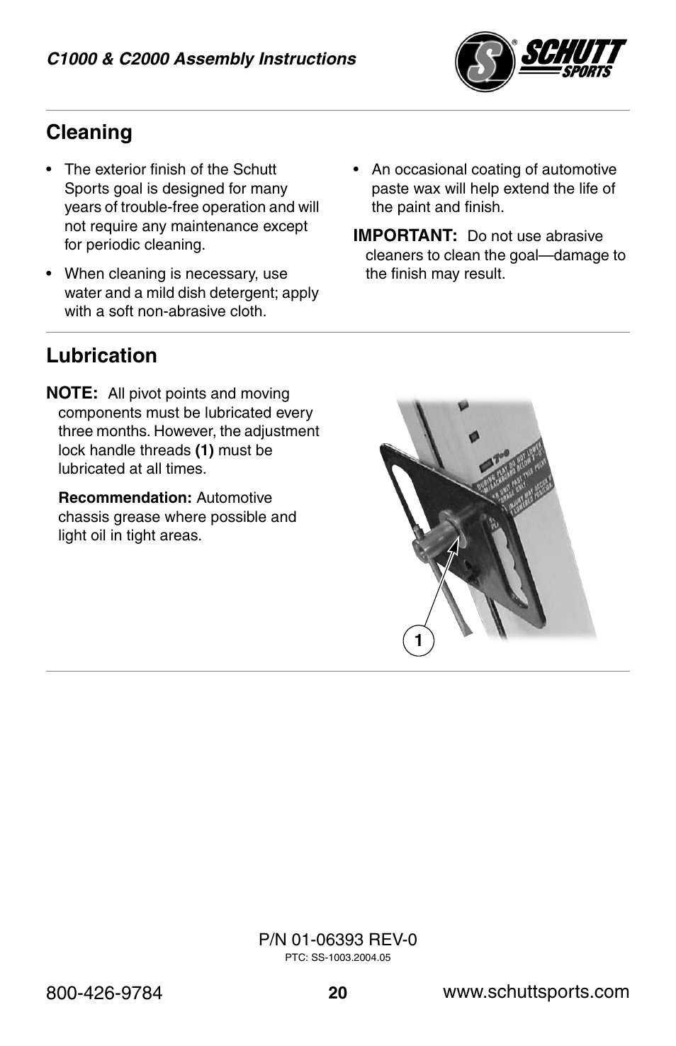 Cleaning lubrication | Schutt Sports C2000 User Manual | Page 20 / 20