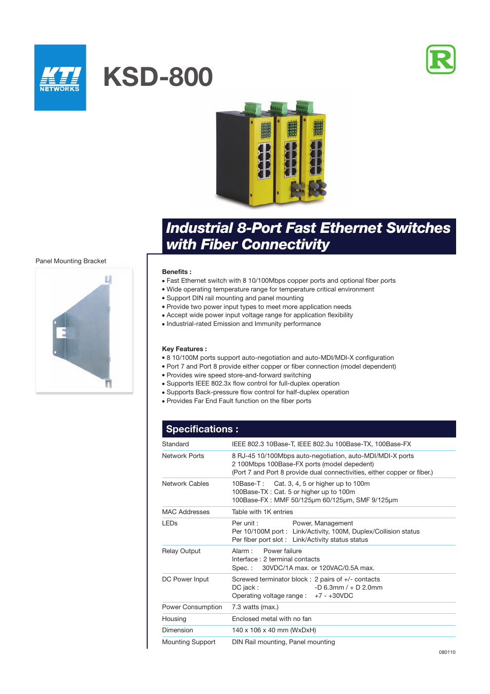 KTI Networks KSD-800 User Manual | 2 pages