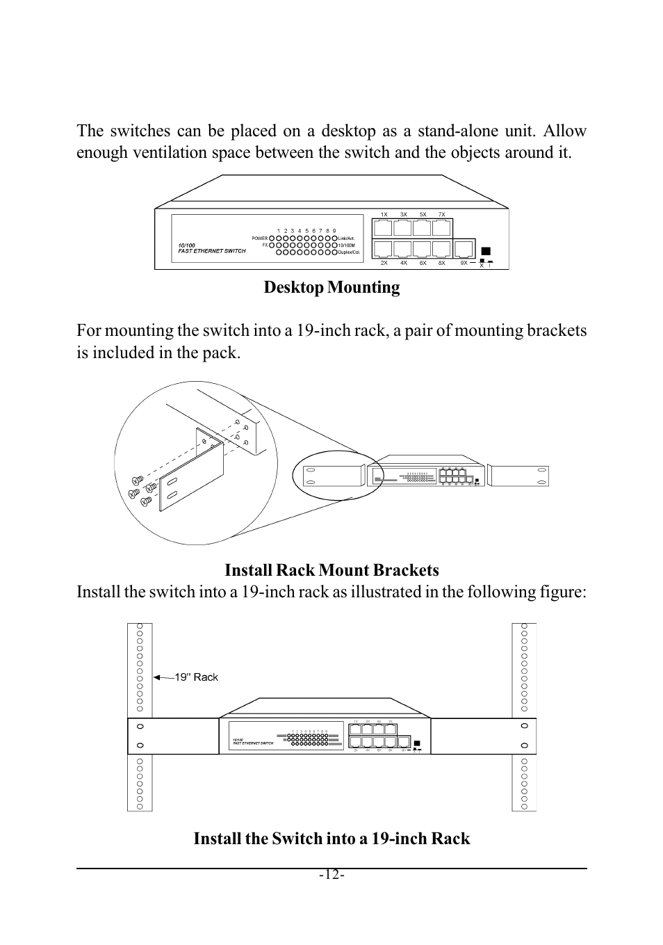 3 mounting the switches | KTI Networks 10/100 FAST ETHERNET MANAGED KS-801 User Manual | Page 12 / 29