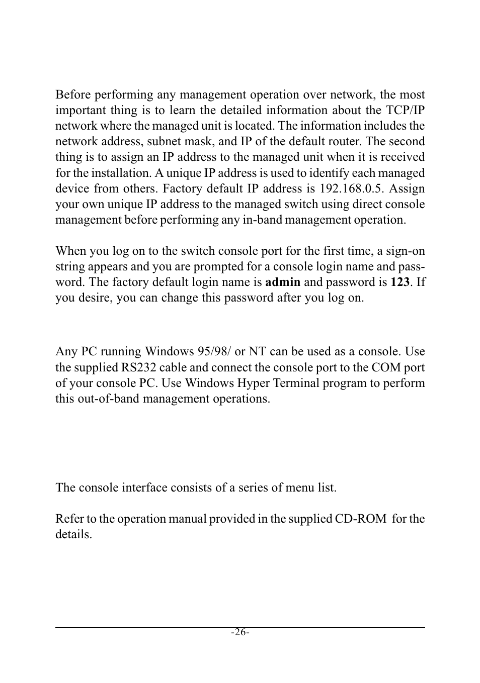 3 setting ip address, 4 console management, 3 setting ip address 5.4 console management | KTI Networks 10/100 FAST ETHERNET MANAGED KS-801 User Manual | Page 26 / 29