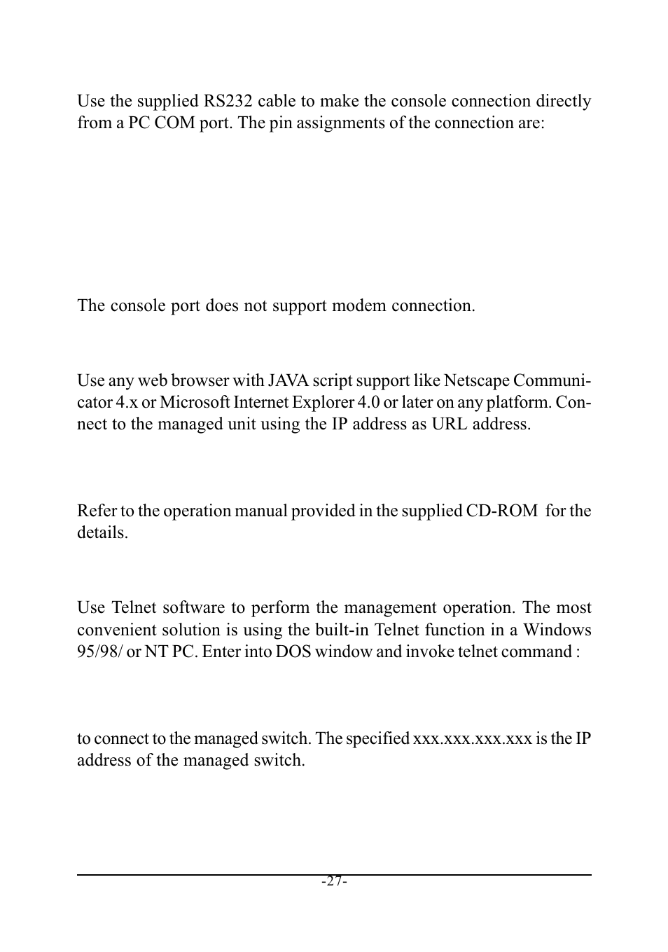 5 web management, 6 telnet management, 5 web management 5.6 telnet management | KTI Networks 10/100 FAST ETHERNET MANAGED KS-801 User Manual | Page 27 / 29