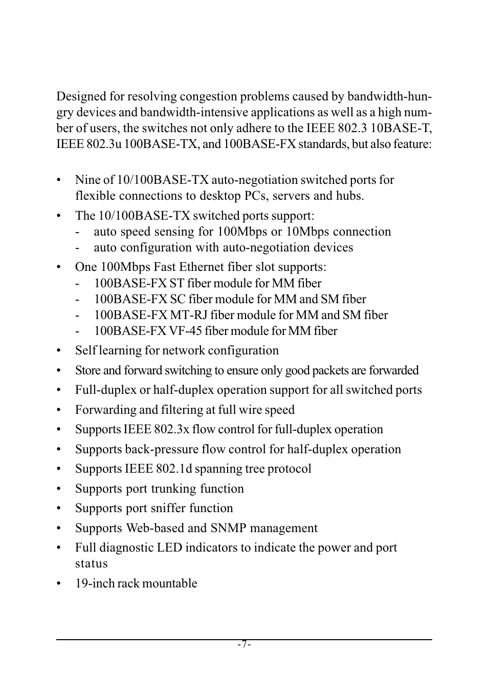 1 features | KTI Networks 10/100 FAST ETHERNET MANAGED KS-801 User Manual | Page 7 / 29