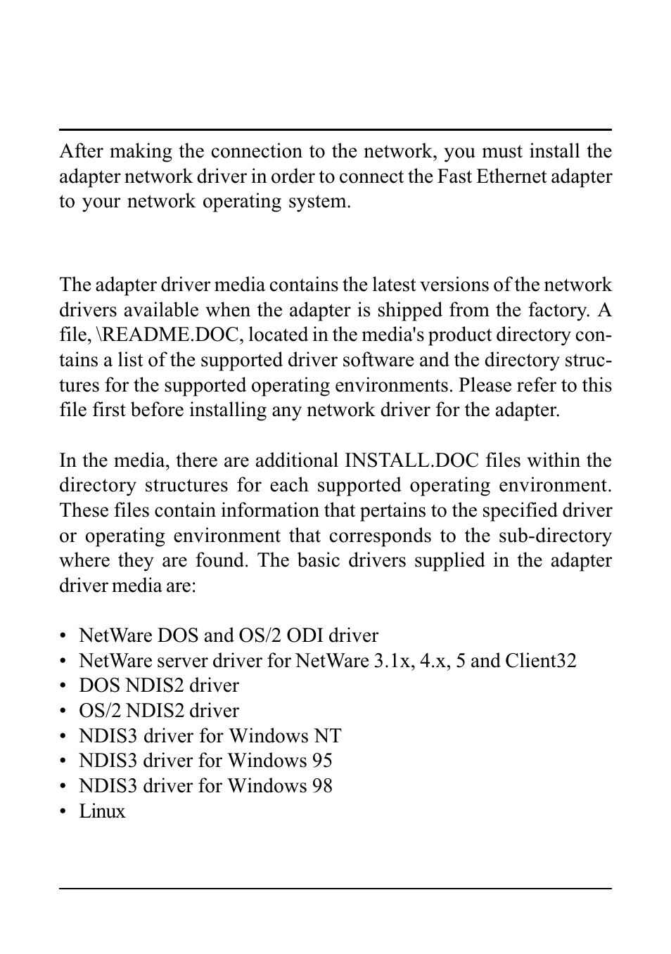 Network driver installation, 1 driver information | KTI Networks KF221TX/3 User Manual | Page 16 / 23