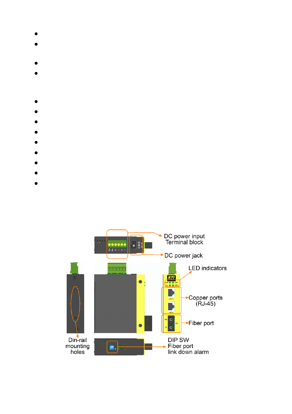 1 features, 2 product panels | KTI Networks KSD-103-A Series User Manual | Page 6 / 20