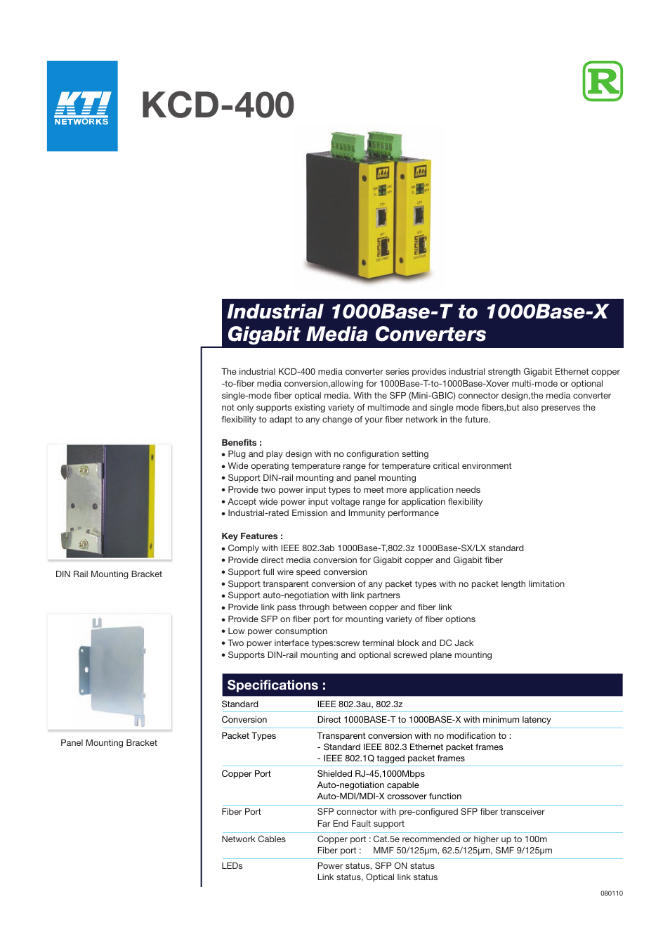 KTI Networks KCD-400 User Manual | 2 pages