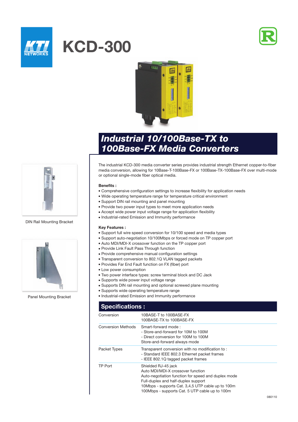 KTI Networks KCD-300 User Manual | 2 pages