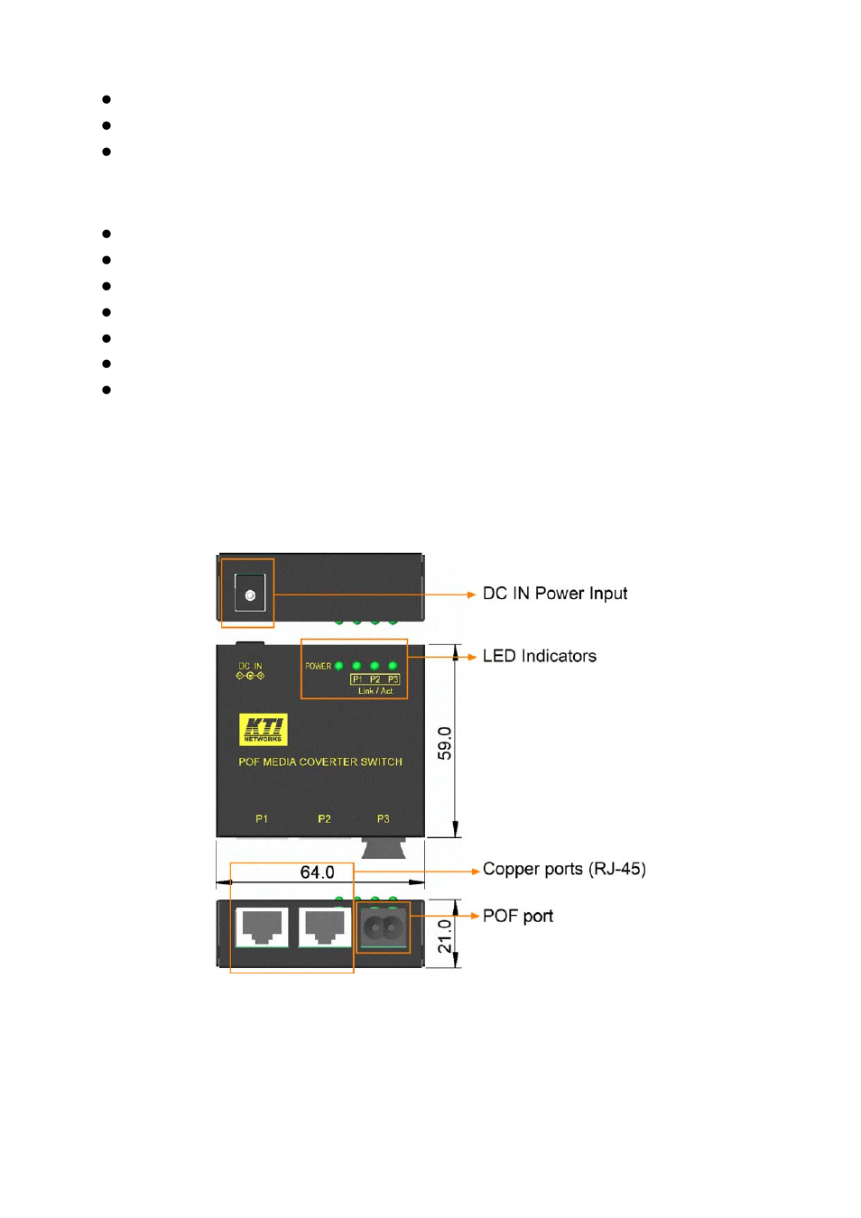 1 features, 2 product panels | KTI Networks KCD-303P-A1 User Manual | Page 6 / 18