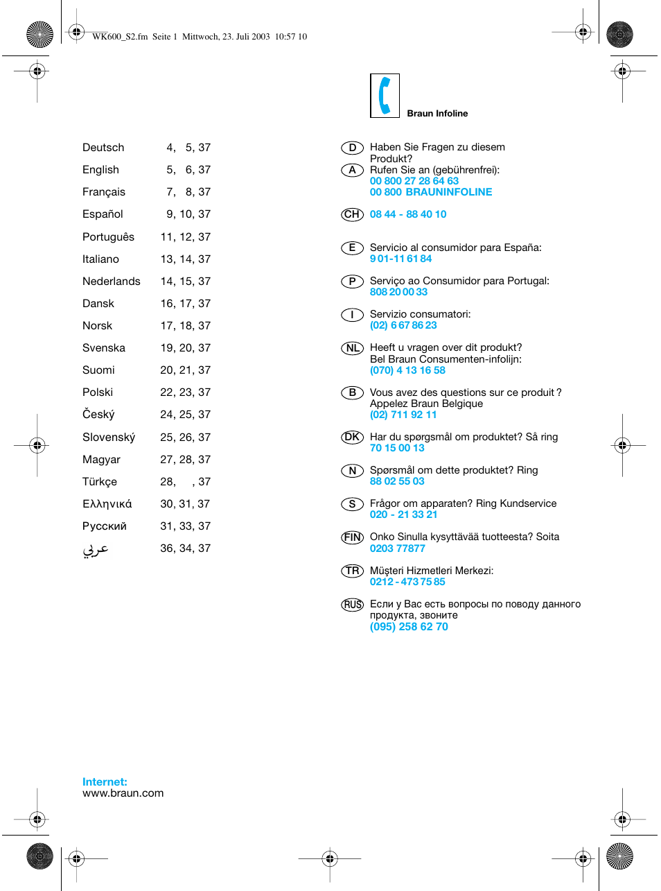 Braun WK-600 User Manual | Page 2 / 42